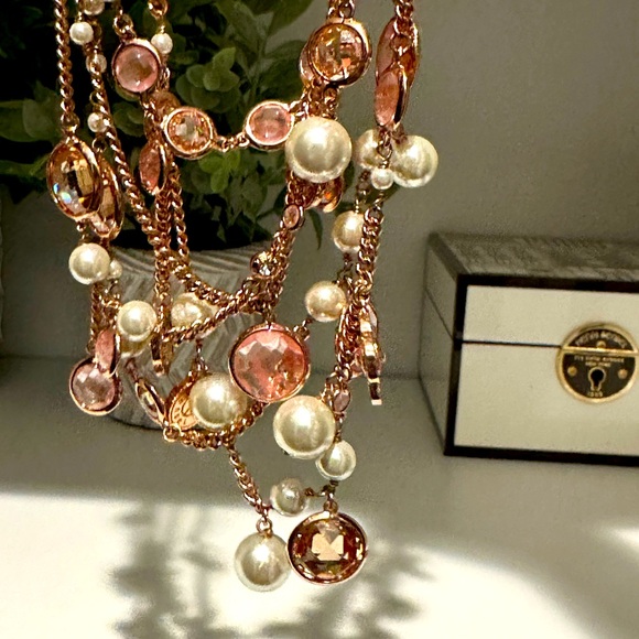 Brilliant HENRI BENDEL Multi Strand Necklace Rose Gold Swarovski Dangles EUC - Picture 10 of 16